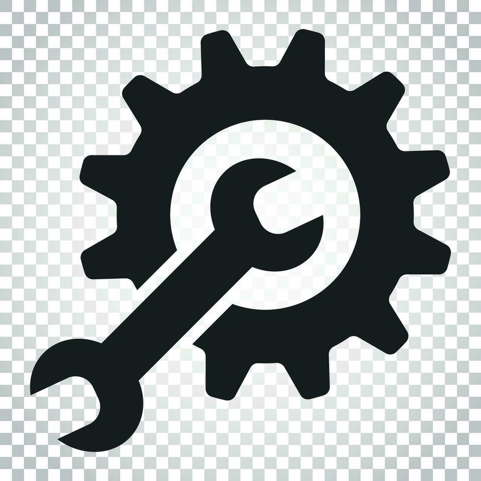 Service tools flat vector icon. Cogwheel with wrench symbol logo illustration. Business concept simple flat pictogram on isolated background.