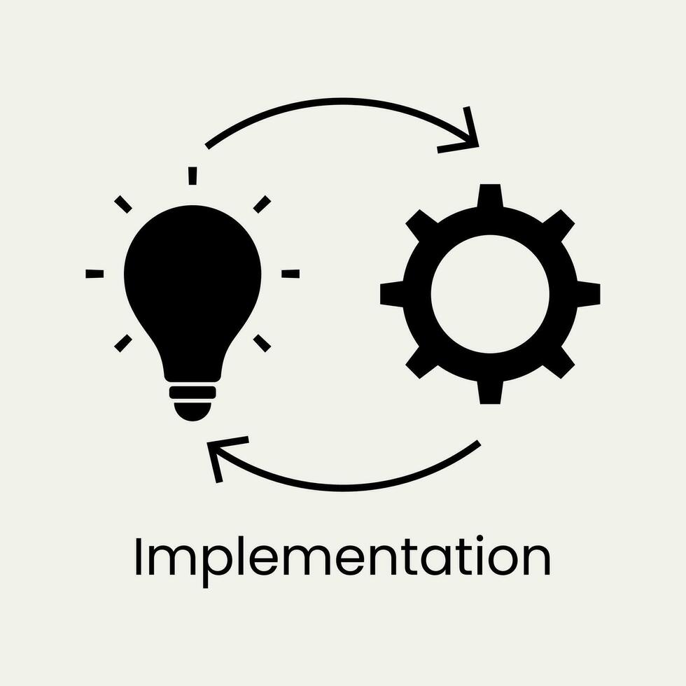 vector icono Arte implementación, lámpara, engranajes