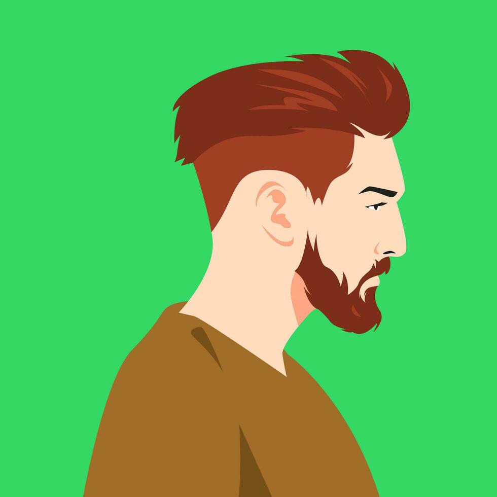 retrato de un barbado hombre con vender a menor precio que, peinado. lado vista. para avatar, perfil foto en social medios de comunicación, web, imprimir, etc. plano vector gráficos.