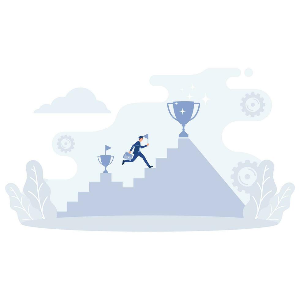 Continuous self development even after success, motivation to reach new goal, planning to next achievement concept, flat vector modern illustration