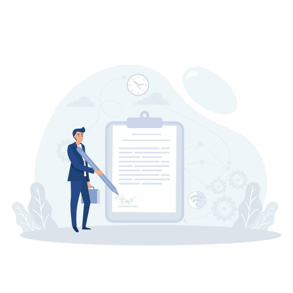 Businessman signing a contract , flat vector modern illustration