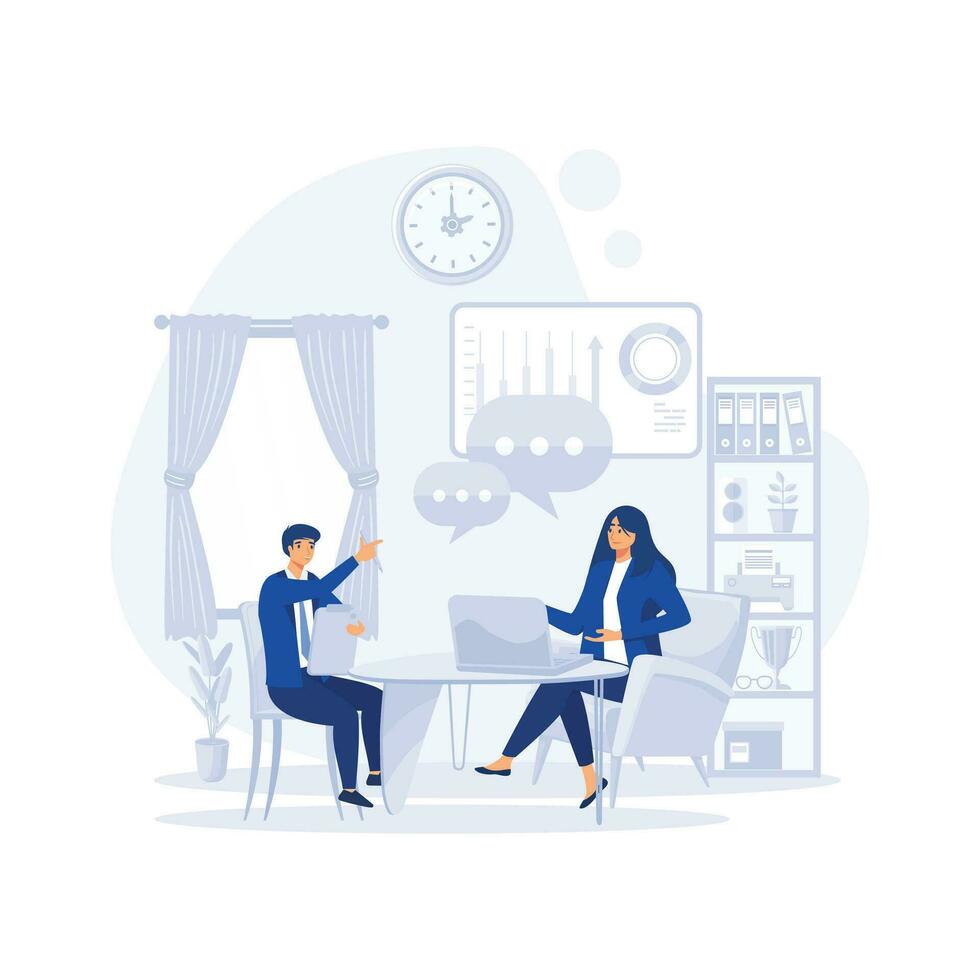 job interview, Woman having a job interview with Businessman HR, flat vector modern illustration