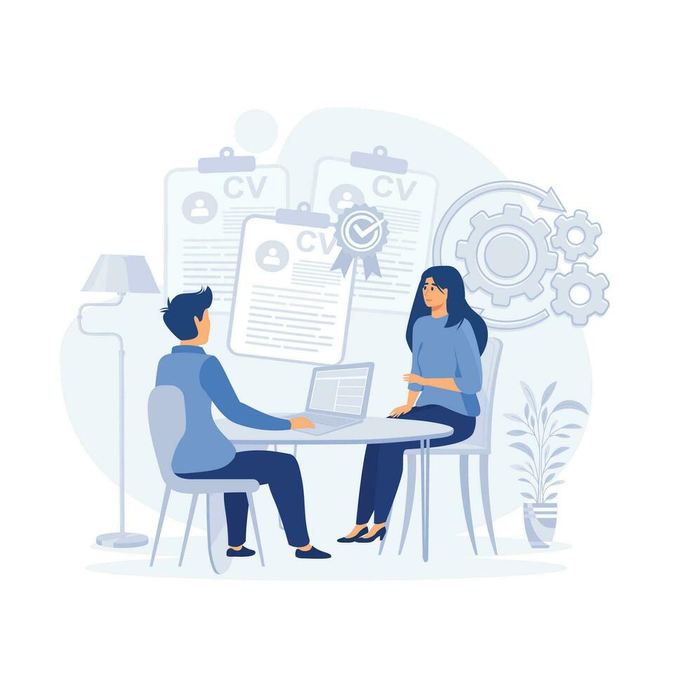 Job interview. HR manager and candidate are doing  interview, flat vector modern illustration