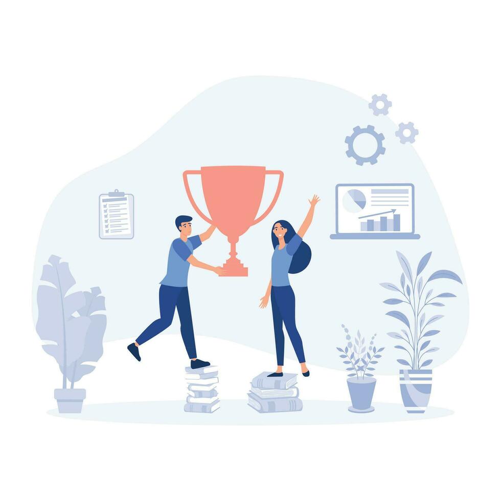 Succes team concept, people celebrate success achievment,  flat vector modern illustration