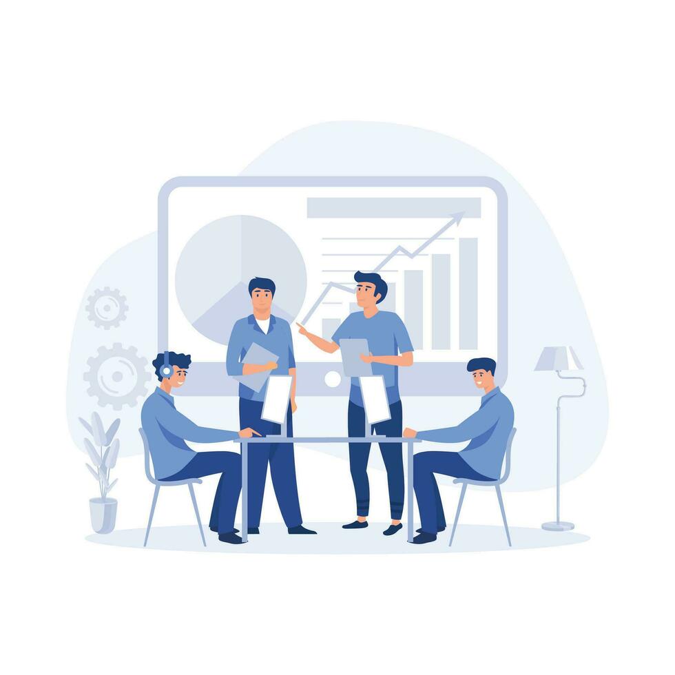 teamwork concept, Group of business people having a meeting,  flat vector modern illustration