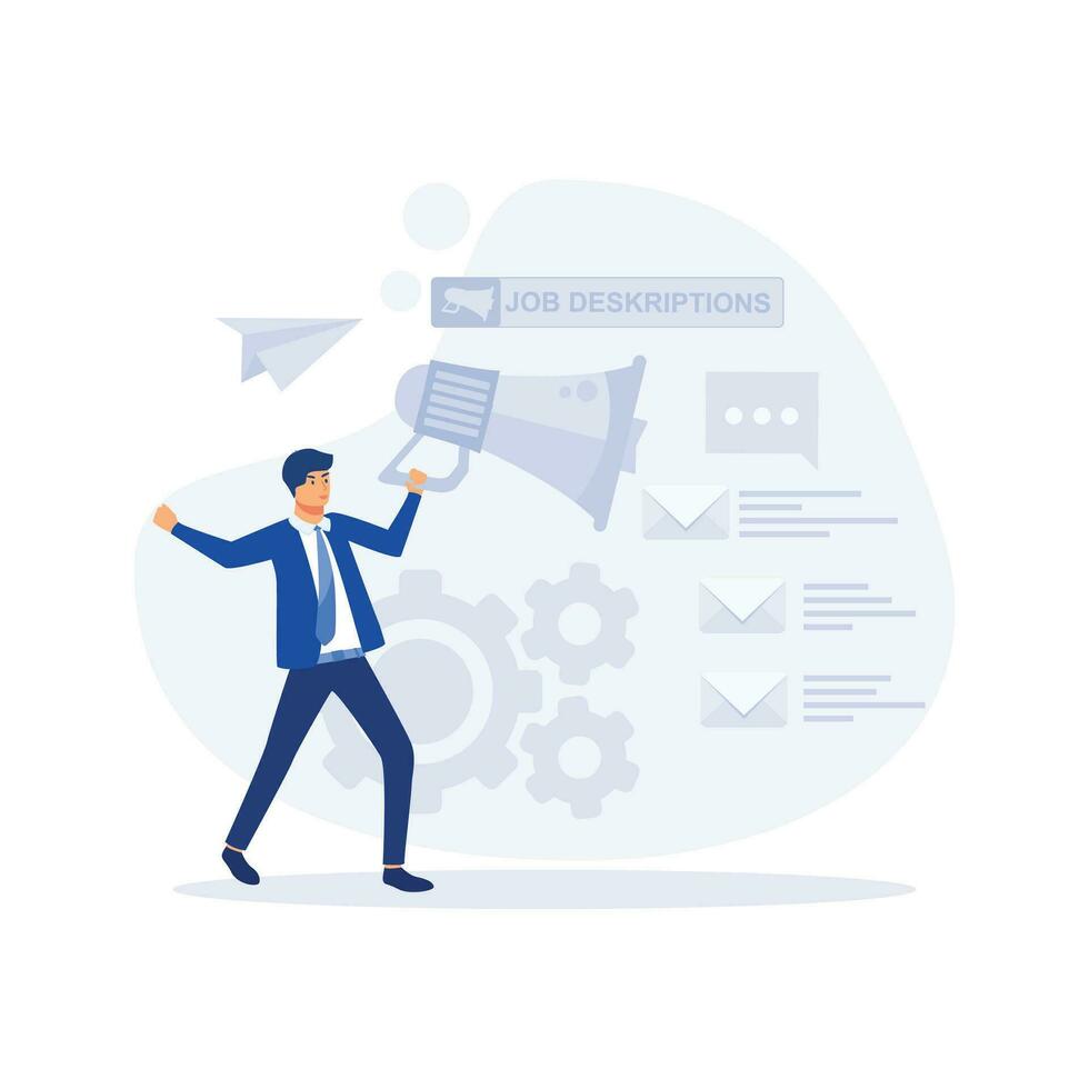 Job Description,  A document that describes the responsibilities of a position, flat vector modern illustration