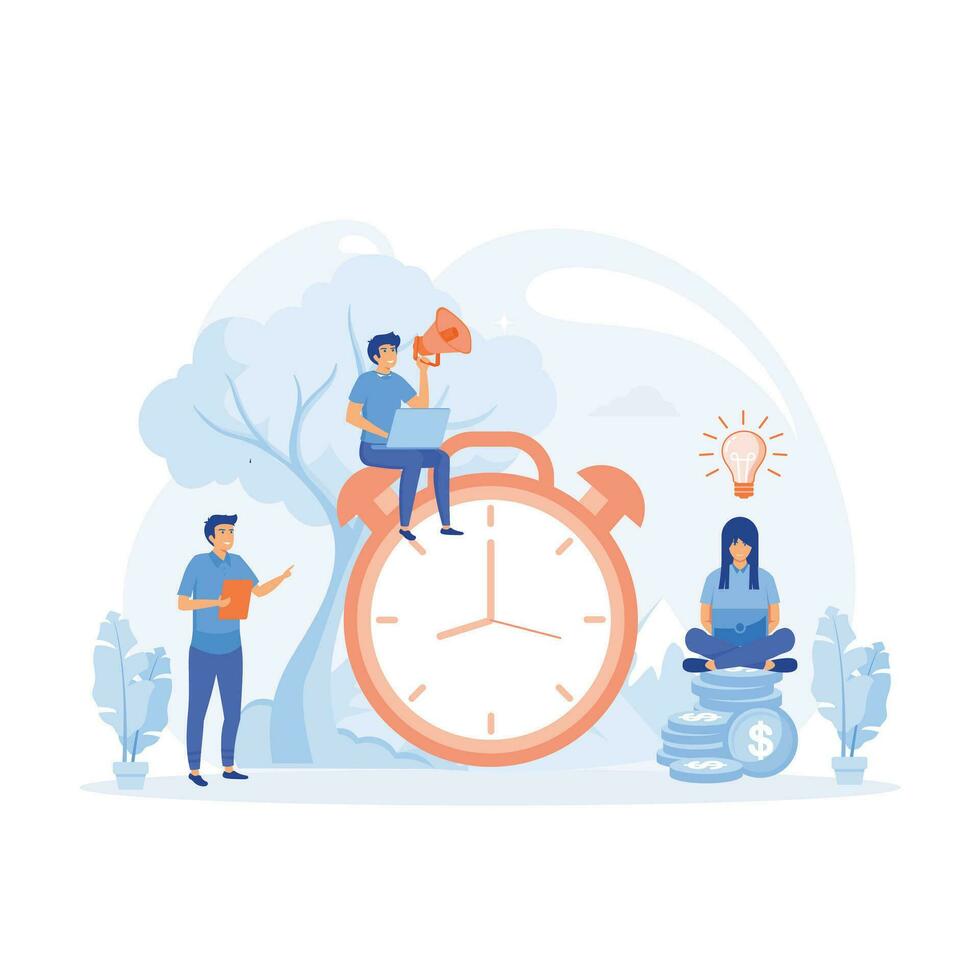 un objetivo evaluación posibilidades fecha límite, cerca arriba alarma reloj, plano vector moderno ilustración