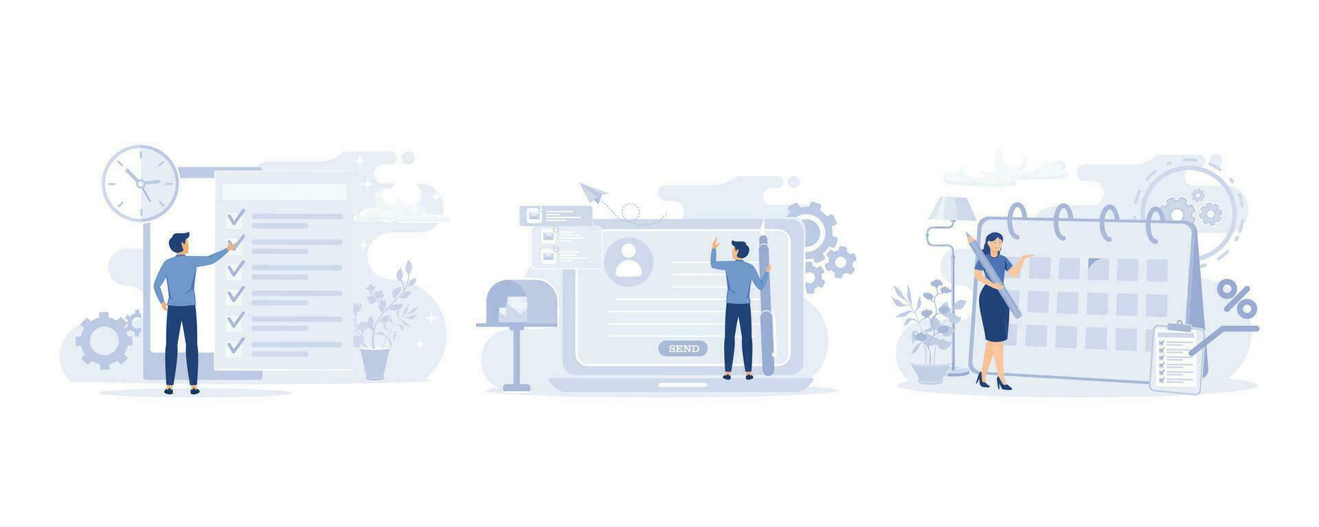 Business management illustration. planning work tasks, managing inbox 