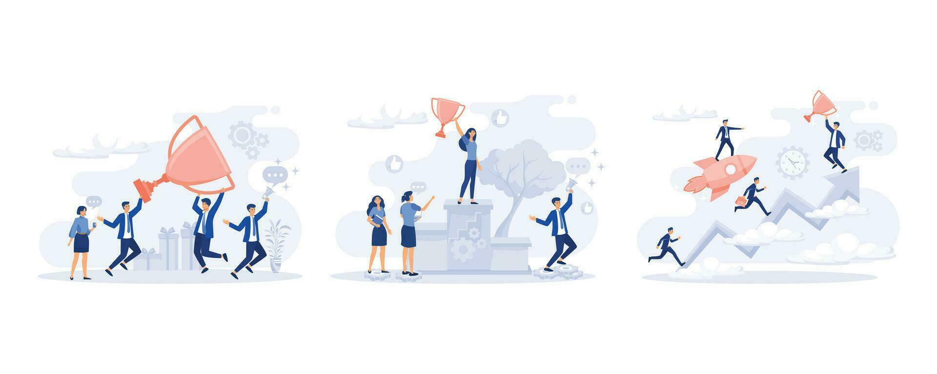 Competitive process in business. Business people run to their goal, flat vector modern illustration