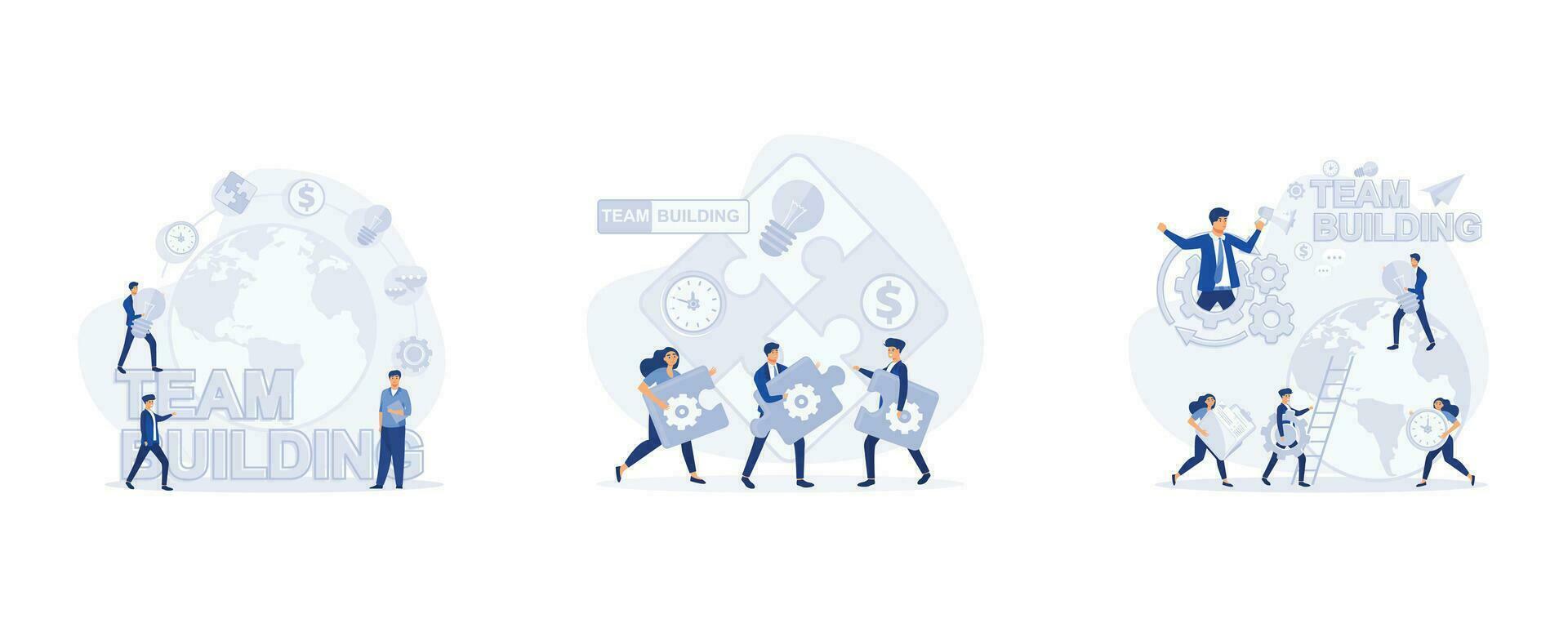 team building people business concept, People working together, Idea of communication and cooperation, set flat modern vector illustration