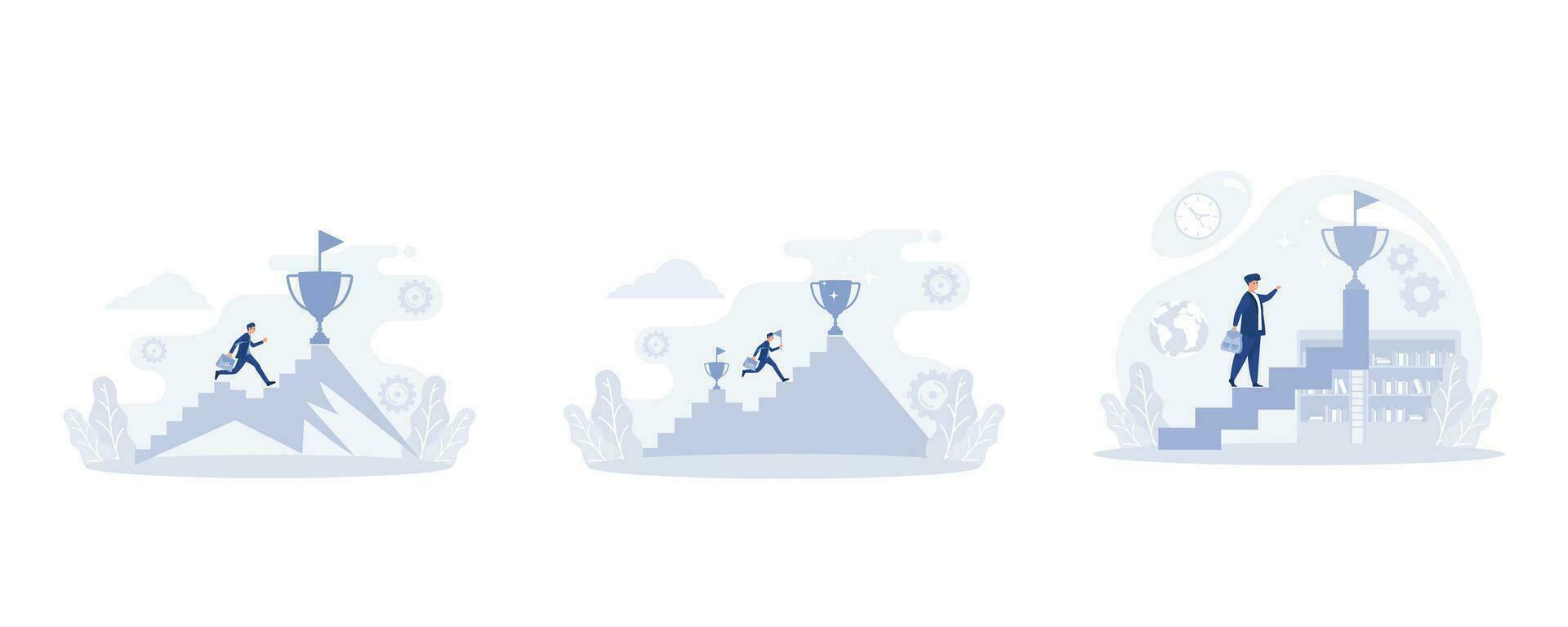 Businessman jumping on the graph to goal, motivation to reach new goal, Inspiration for success, set flat vector modern illustration