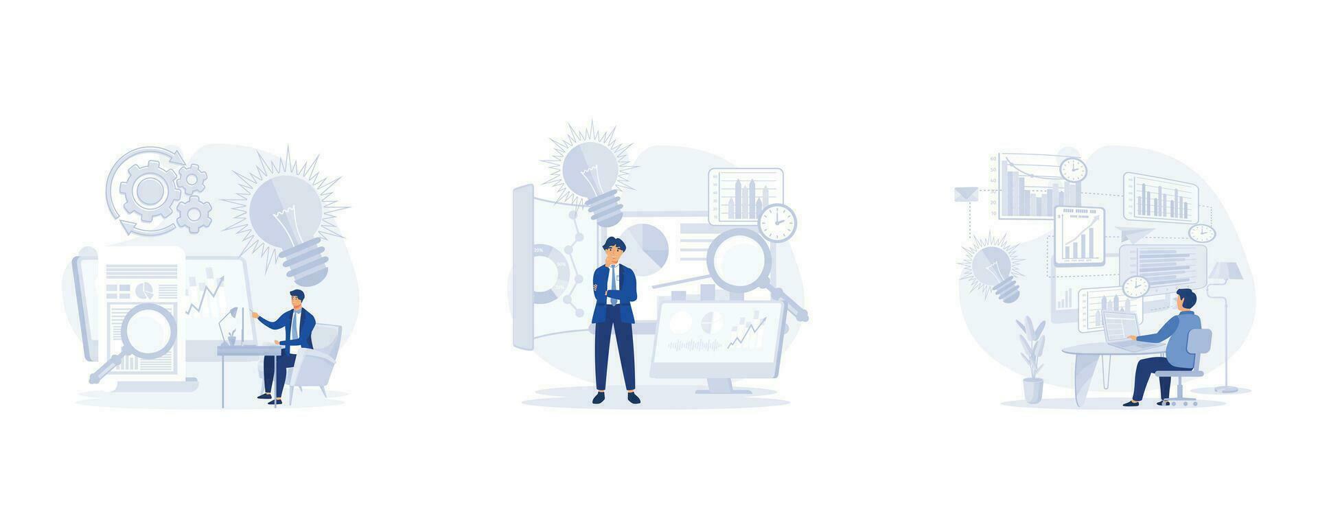 Business intelligence, Business data analysis, management tools, enterprise strategy development, set flat vector modern illustration