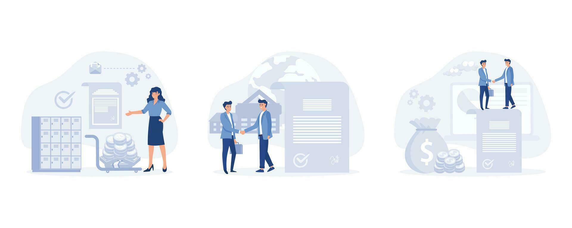 Approved loan concept. borrow money from the bank,  loan agreement, financial support, set flat vector modern illustration