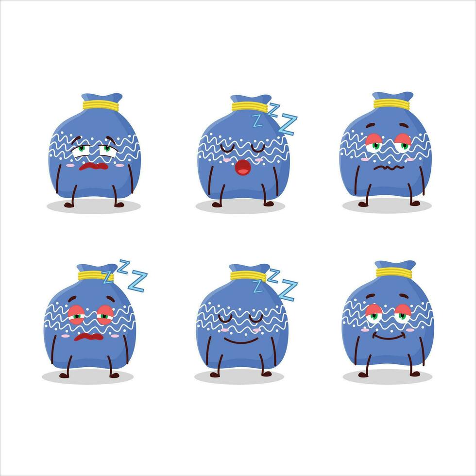 Cartoon character of blue santa bag with sleepy expression vector