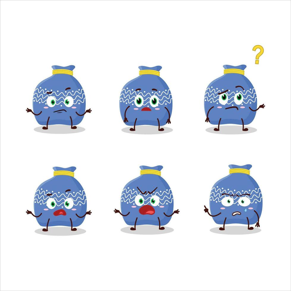 Cartoon character of blue santa bag with what expression vector