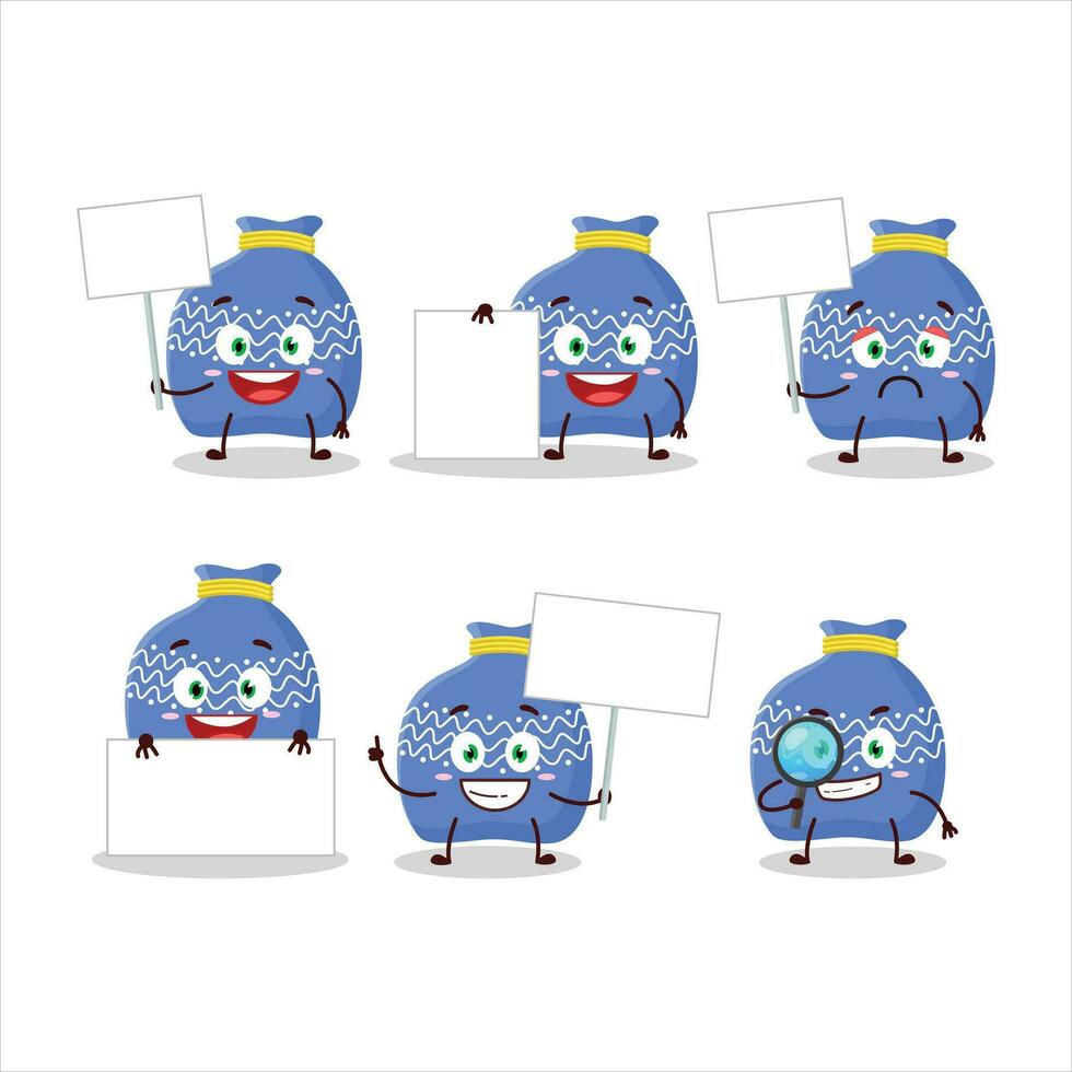 Blue santa bag cartoon character bring information board vector