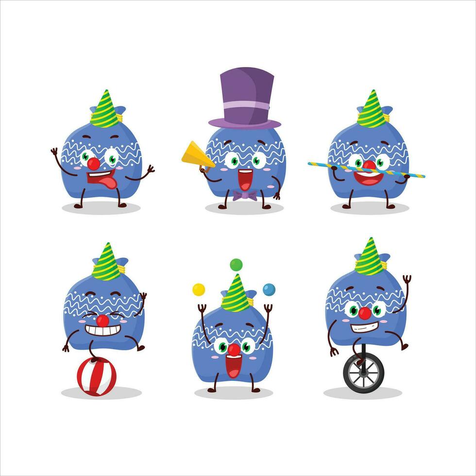Cartoon character of blue santa bag with various circus shows vector
