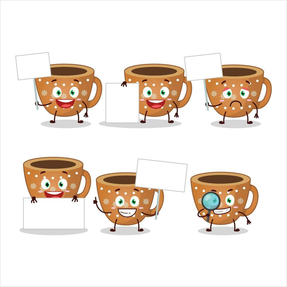 Coffee cookies cartoon character bring information board vector