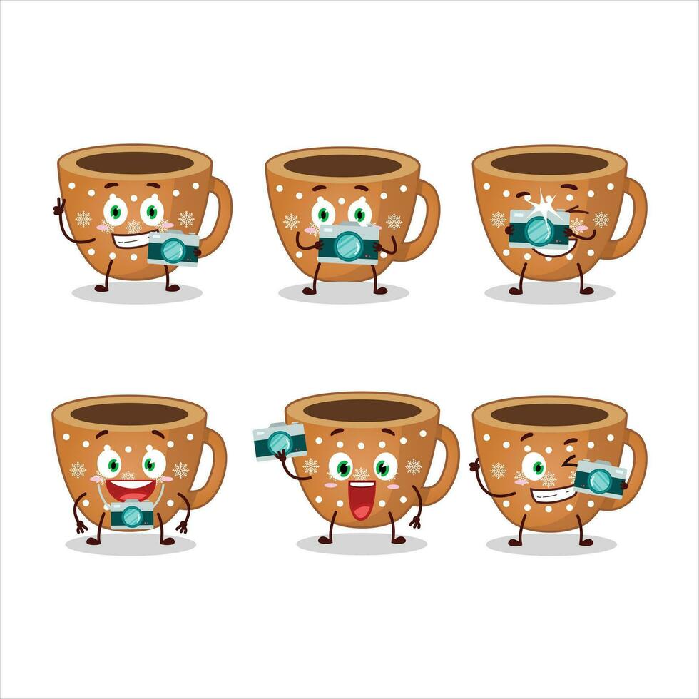 Photographer profession emoticon with coffee cookies cartoon character vector