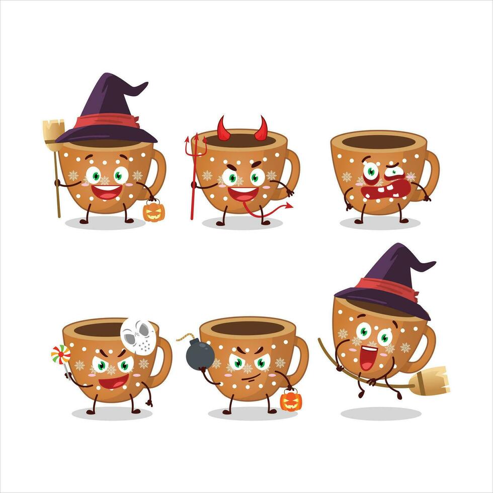 Halloween expression emoticons with cartoon character of coffee cookies vector