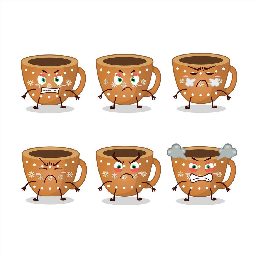 café galletas dibujos animados personaje con varios enojado expresiones vector