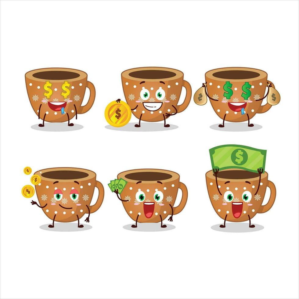 Coffee cookies cartoon character with cute emoticon bring money vector