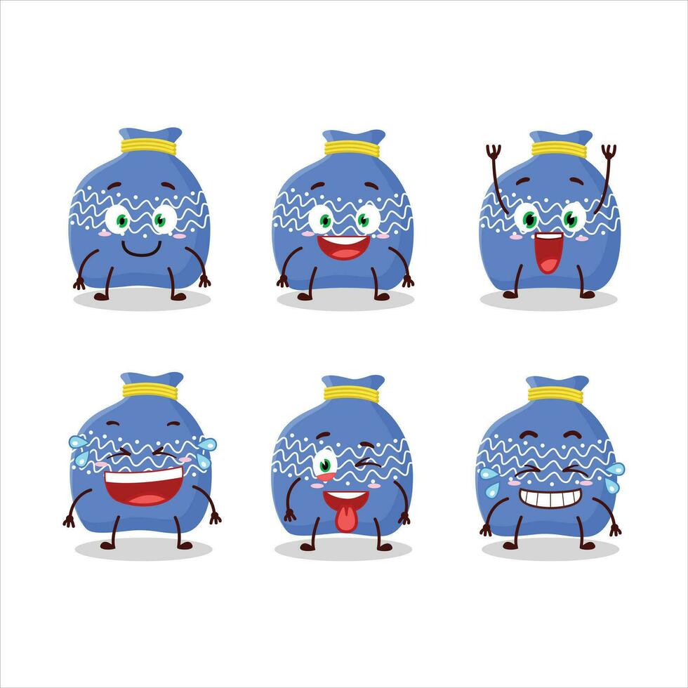 dibujos animados personaje de azul Papa Noel bolso con sonrisa expresión vector