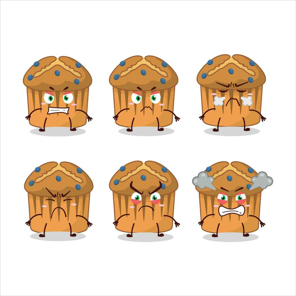 Blueberry muffin cartoon character with various angry expressions vector