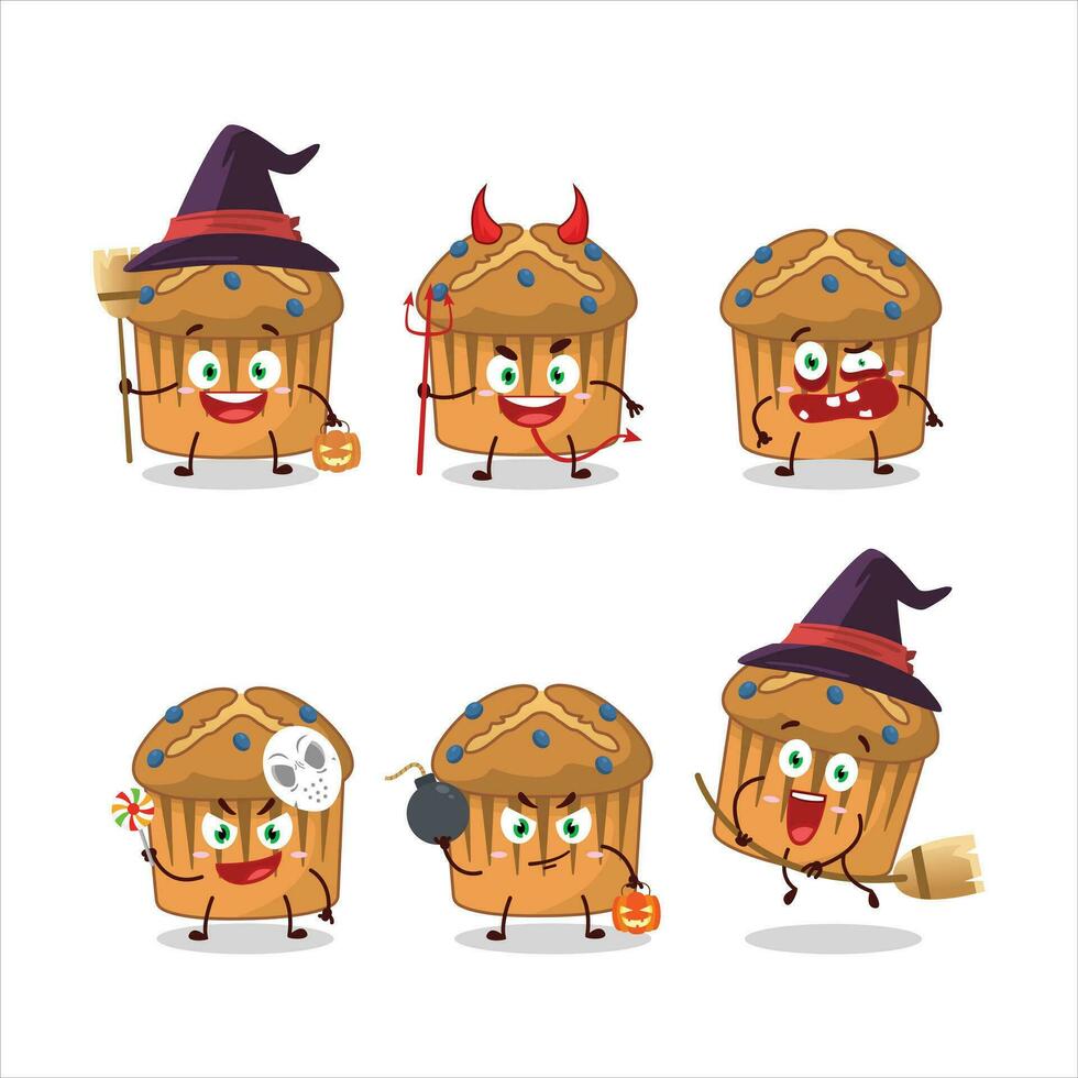 Halloween expression emoticons with cartoon character of blueberry muffin vector