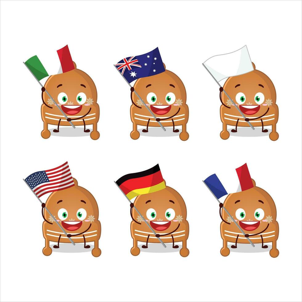 Christmas hat cookies cartoon character bring the flags of various countries vector