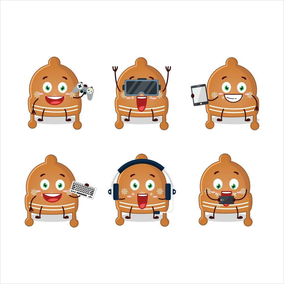 Christmas hat cookies cartoon character are playing games with various cute emoticons vector