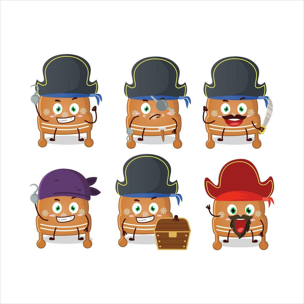 dibujos animados personaje de Navidad sombrero galletas con varios piratas emoticones vector