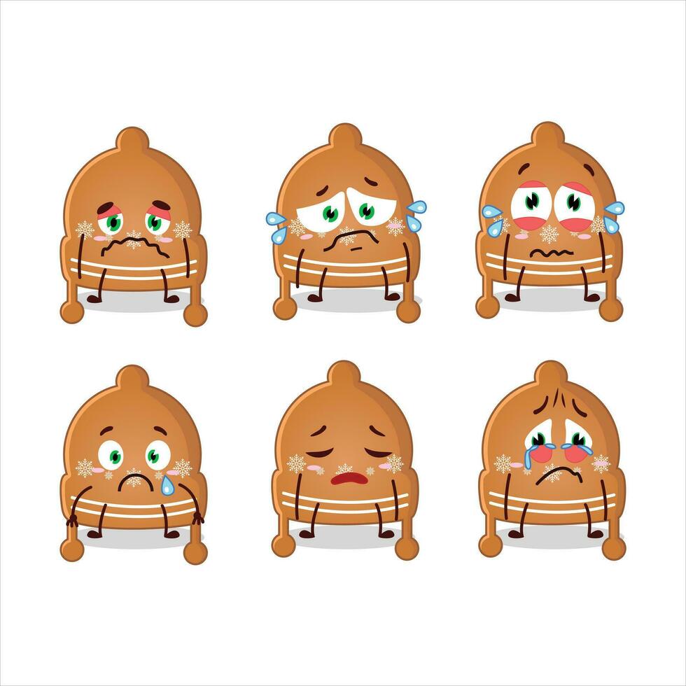 Christmas hat cookies cartoon character with sad expression vector