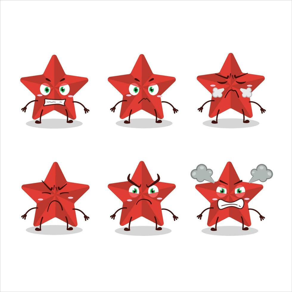 nuevo rojo estrellas dibujos animados personaje con varios enojado expresiones vector