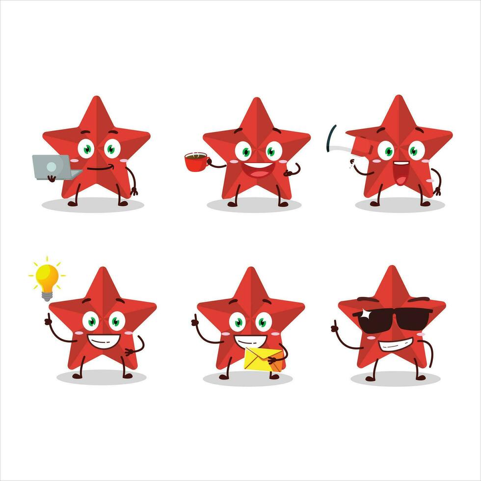 New red stars cartoon character with various types of business emoticons vector