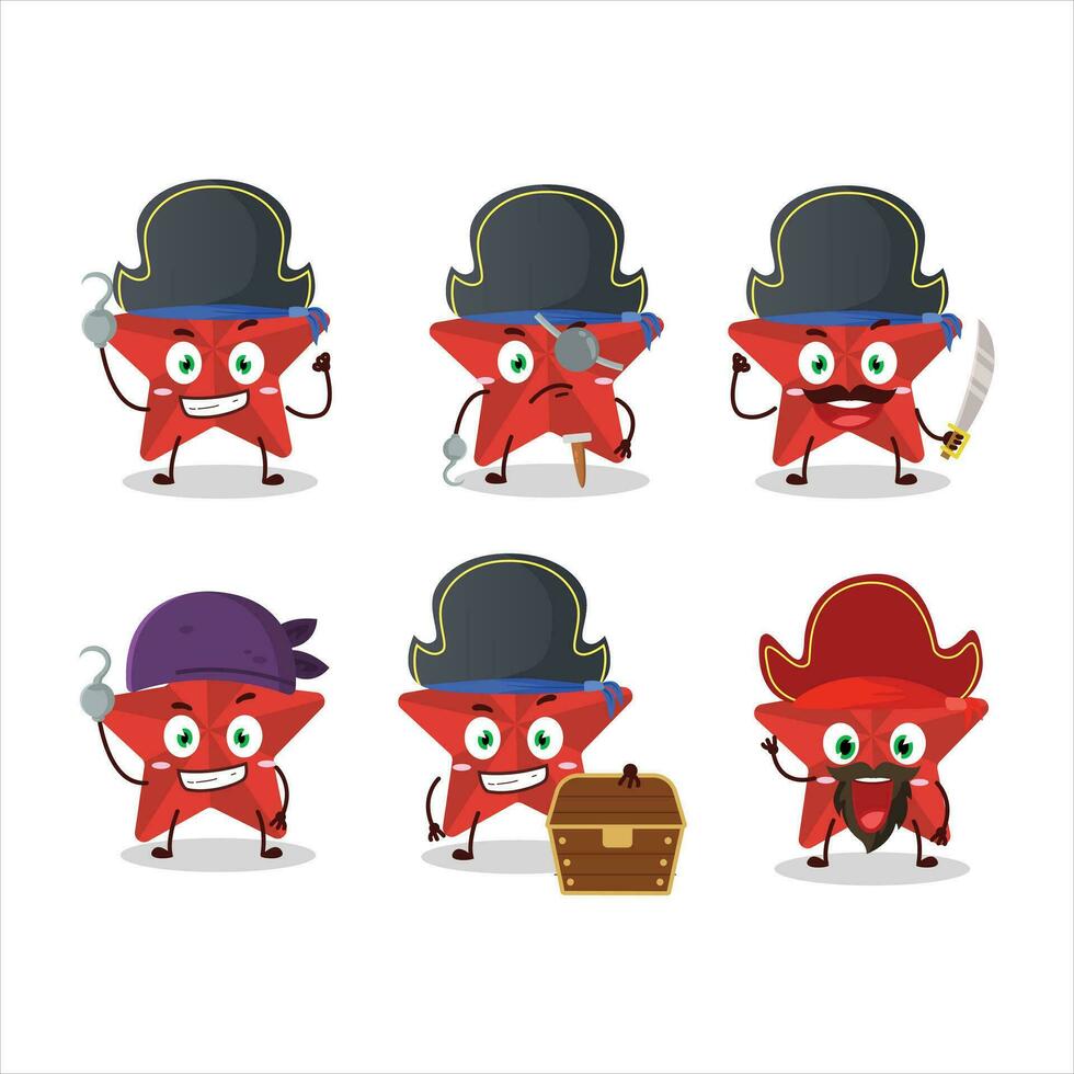 dibujos animados personaje de nuevo rojo estrellas con varios piratas emoticones vector