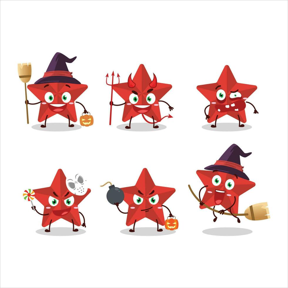 Víspera de Todos los Santos expresión emoticones con dibujos animados personaje de nuevo rojo estrellas vector