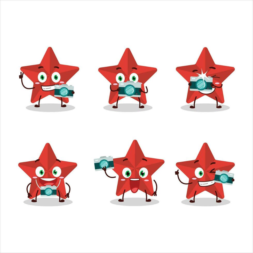 Photographer profession emoticon with new red stars cartoon character vector
