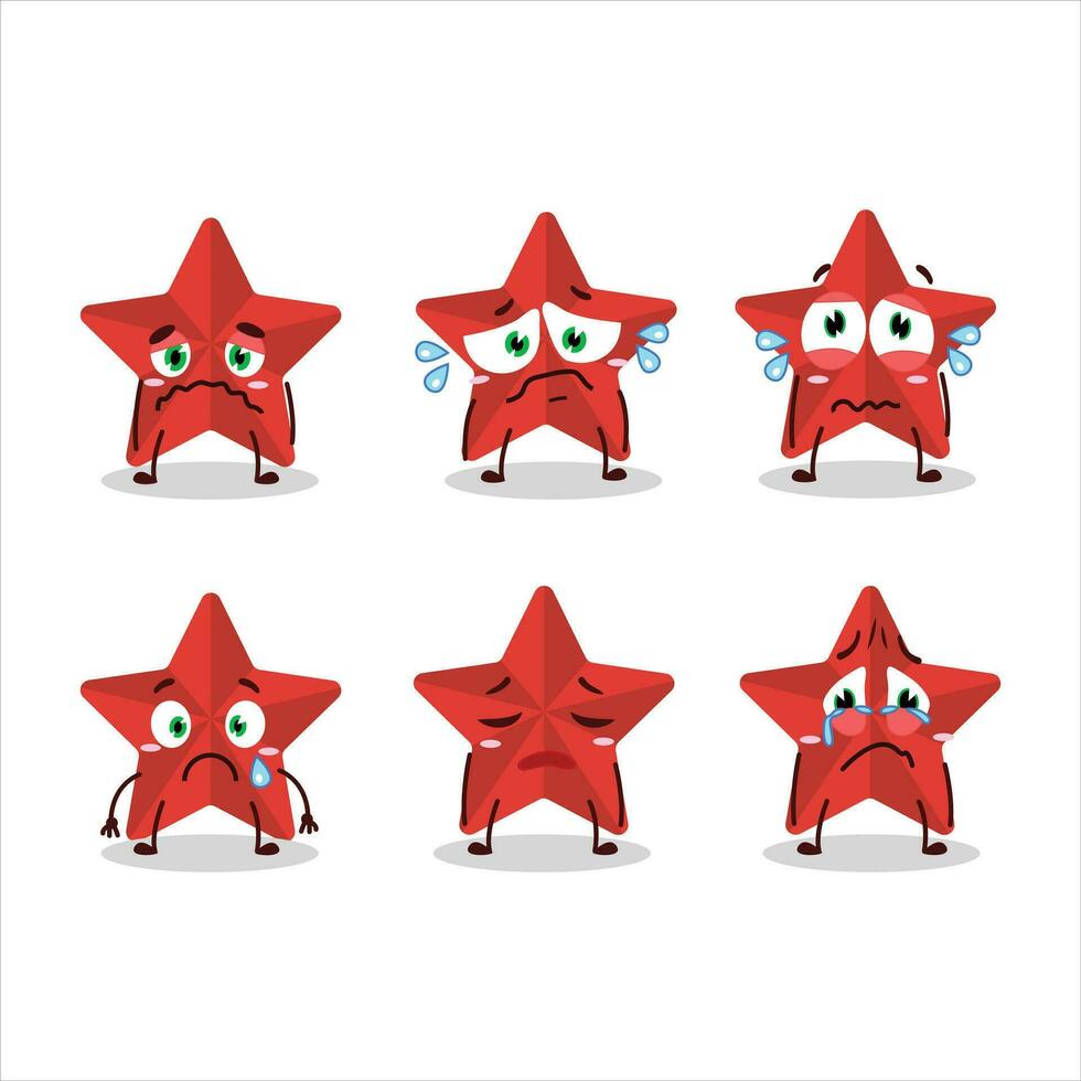 nuevo rojo estrellas dibujos animados personaje con triste expresión vector