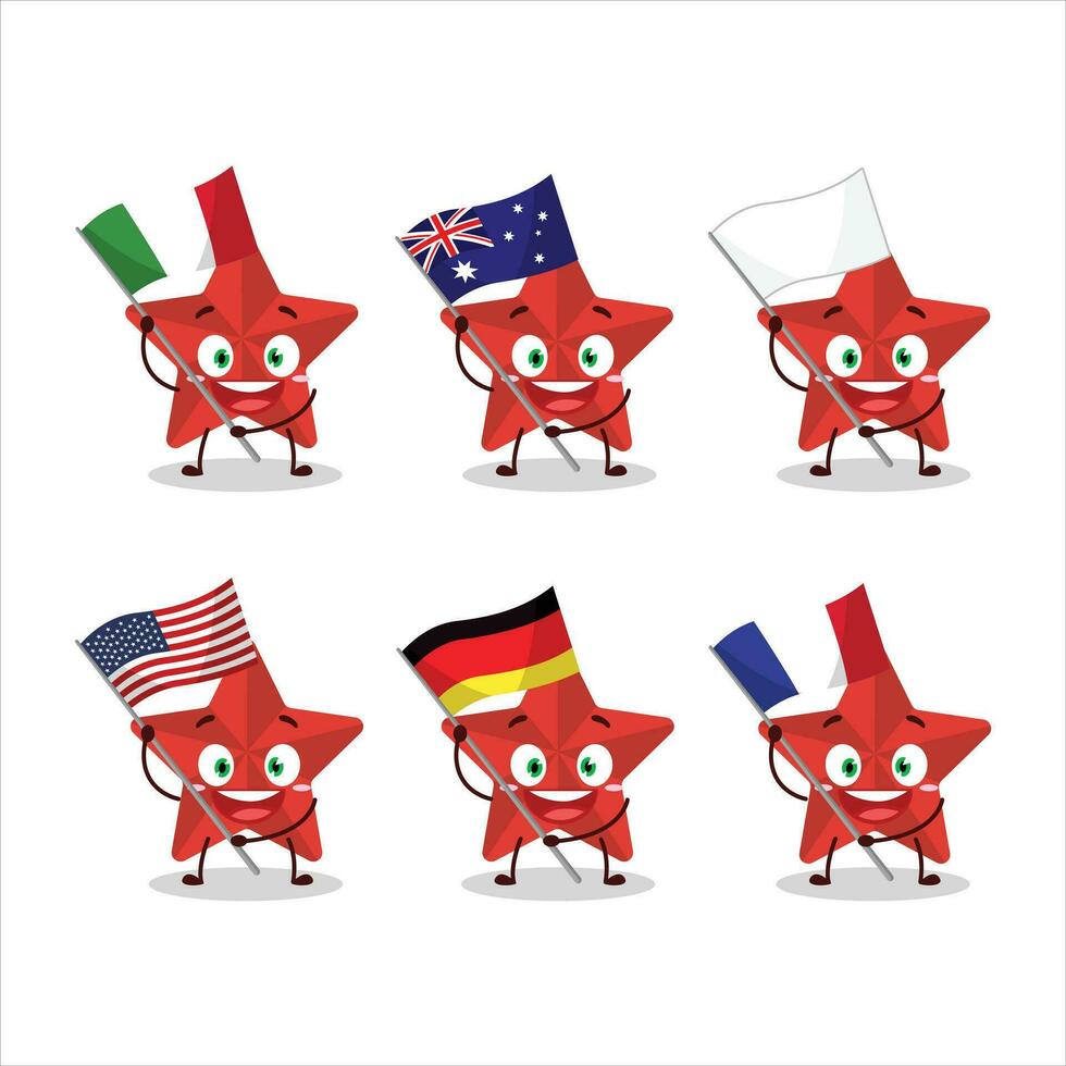 nuevo rojo estrellas dibujos animados personaje traer el banderas de varios países vector