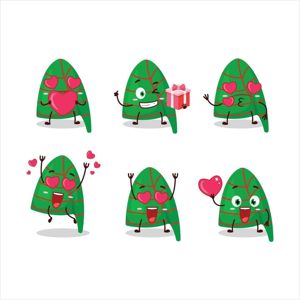 Green stripes elf hat cartoon character with love cute emoticon vector