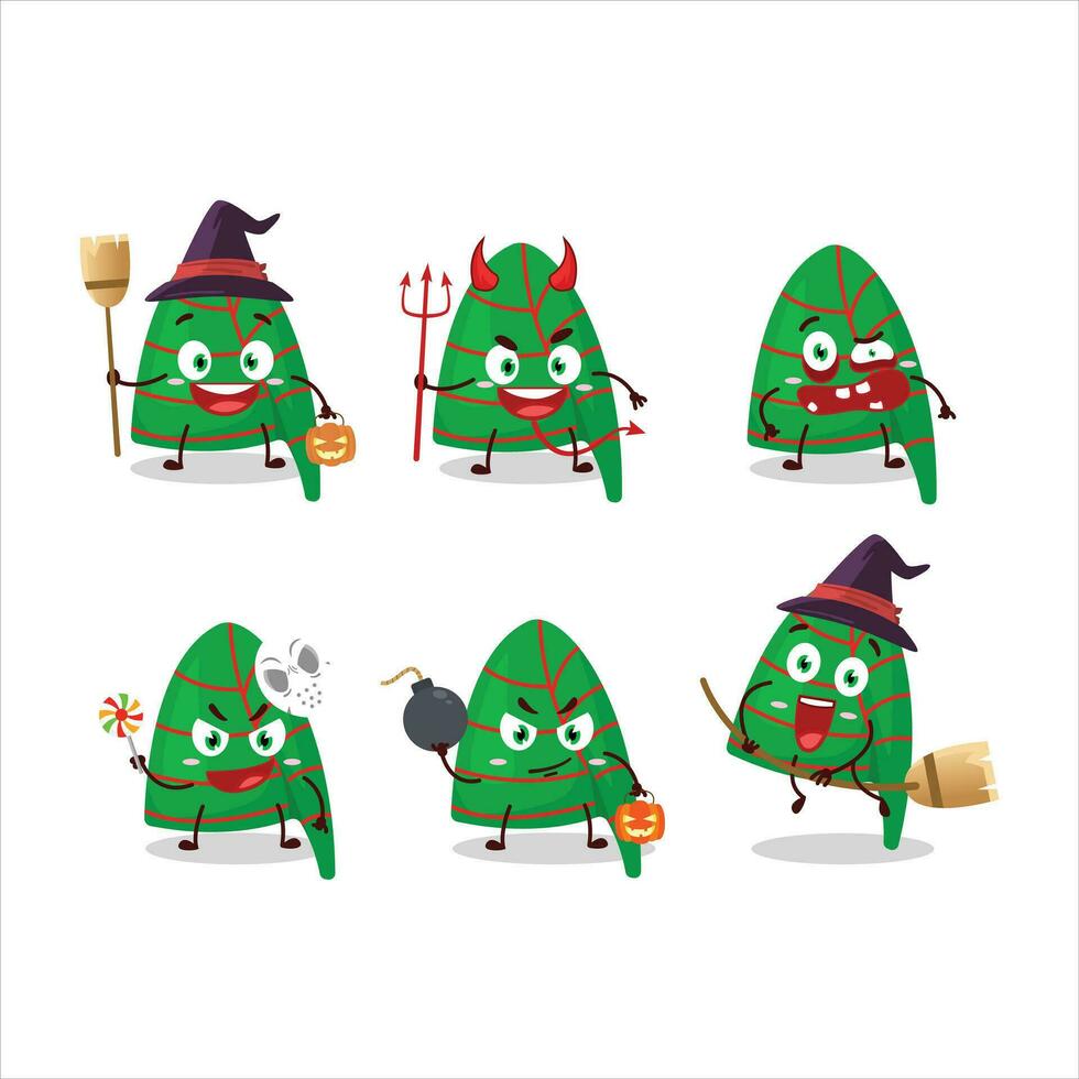Halloween expression emoticons with cartoon character of green stripes elf hat vector