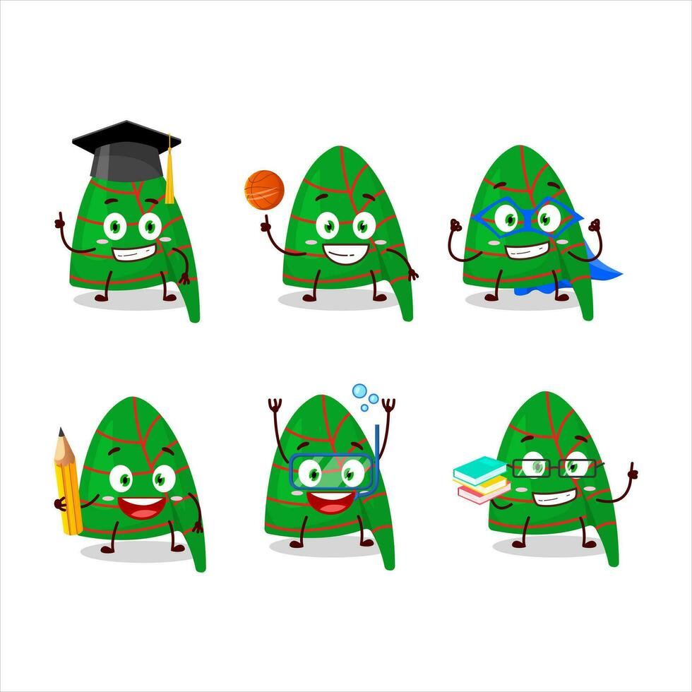 School student of green stripes elf hat cartoon character with various expressions vector