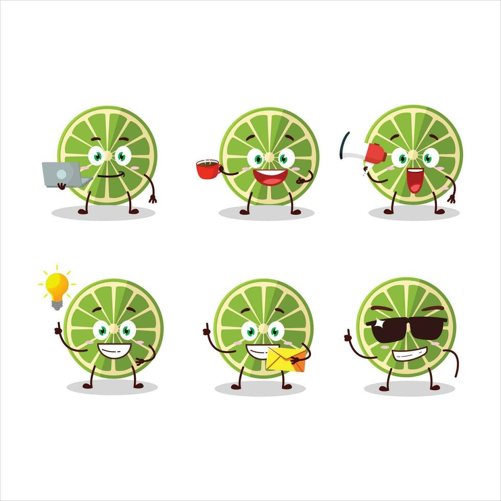 Lemon cartoon character with various types of business emoticons vector
