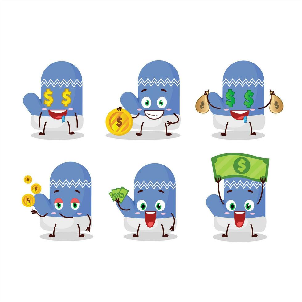 New blue gloves cartoon character with cute emoticon bring money vector