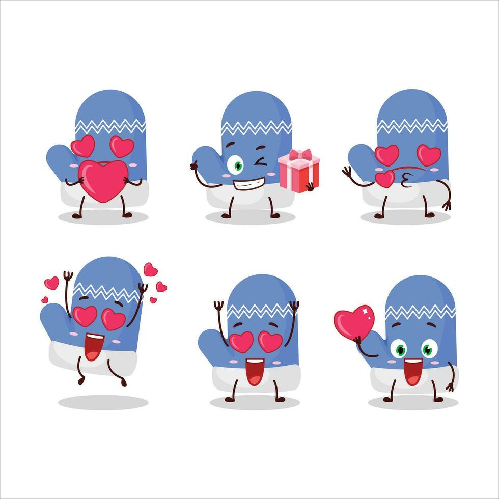 nuevo azul guantes dibujos animados personaje con amor linda emoticon vector