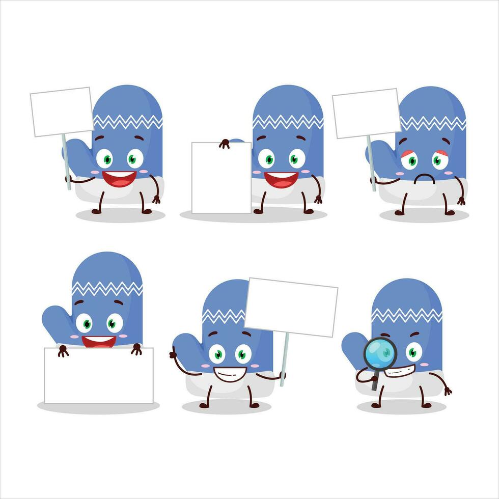 New blue gloves cartoon character bring information board vector