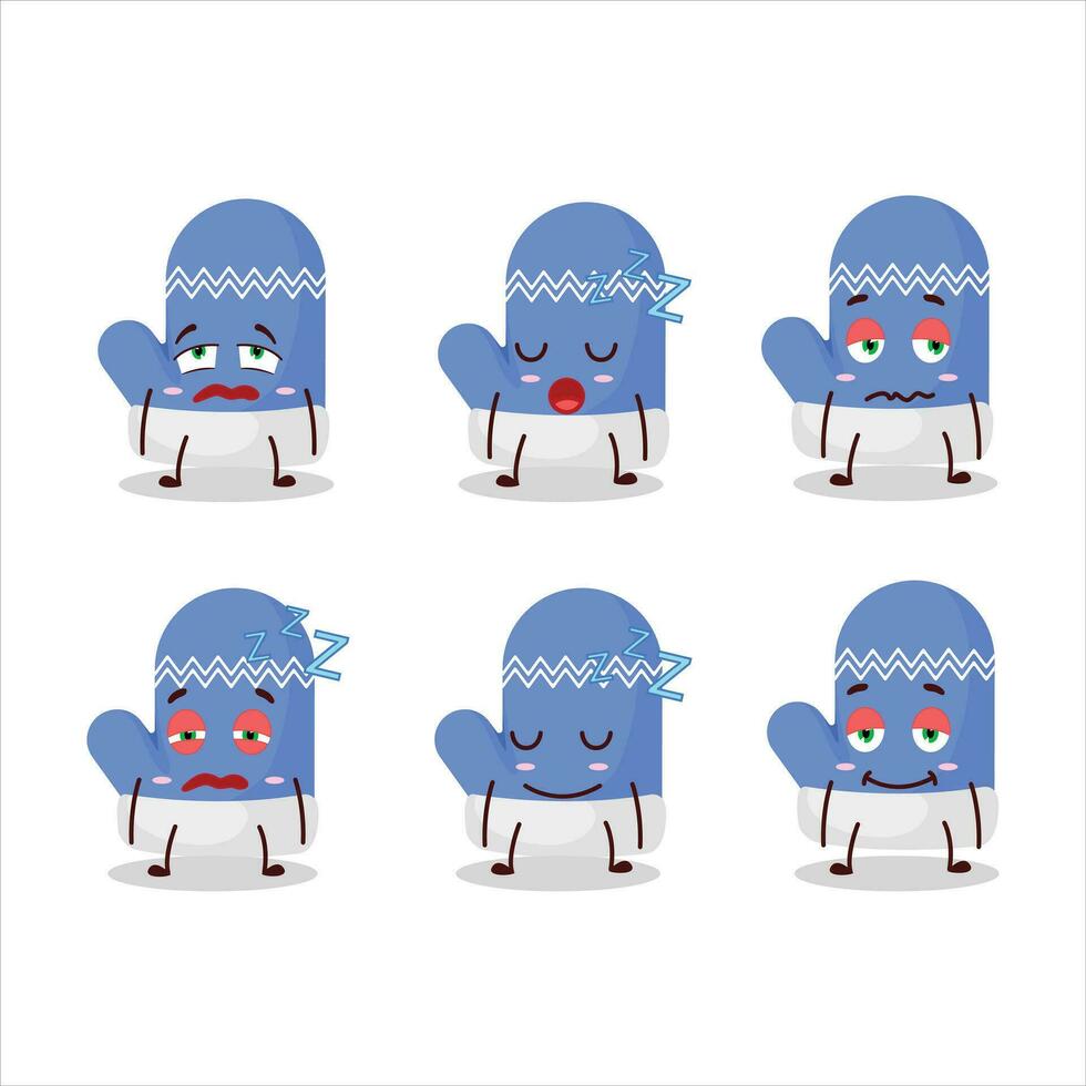 Cartoon character of new blue gloves with sleepy expression vector