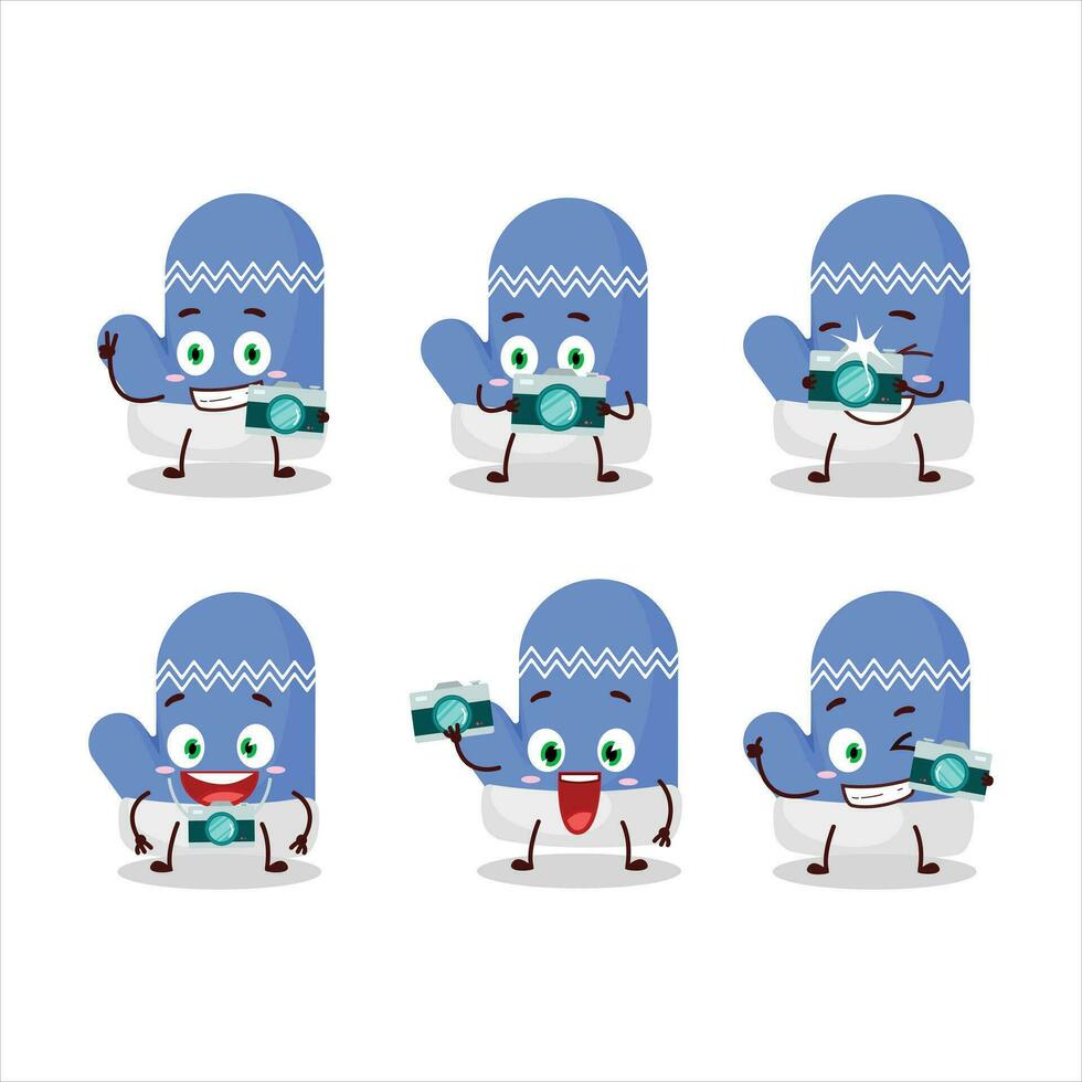 Photographer profession emoticon with new blue gloves cartoon character vector