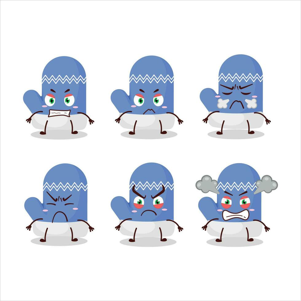 New blue gloves cartoon character with various angry expressions vector